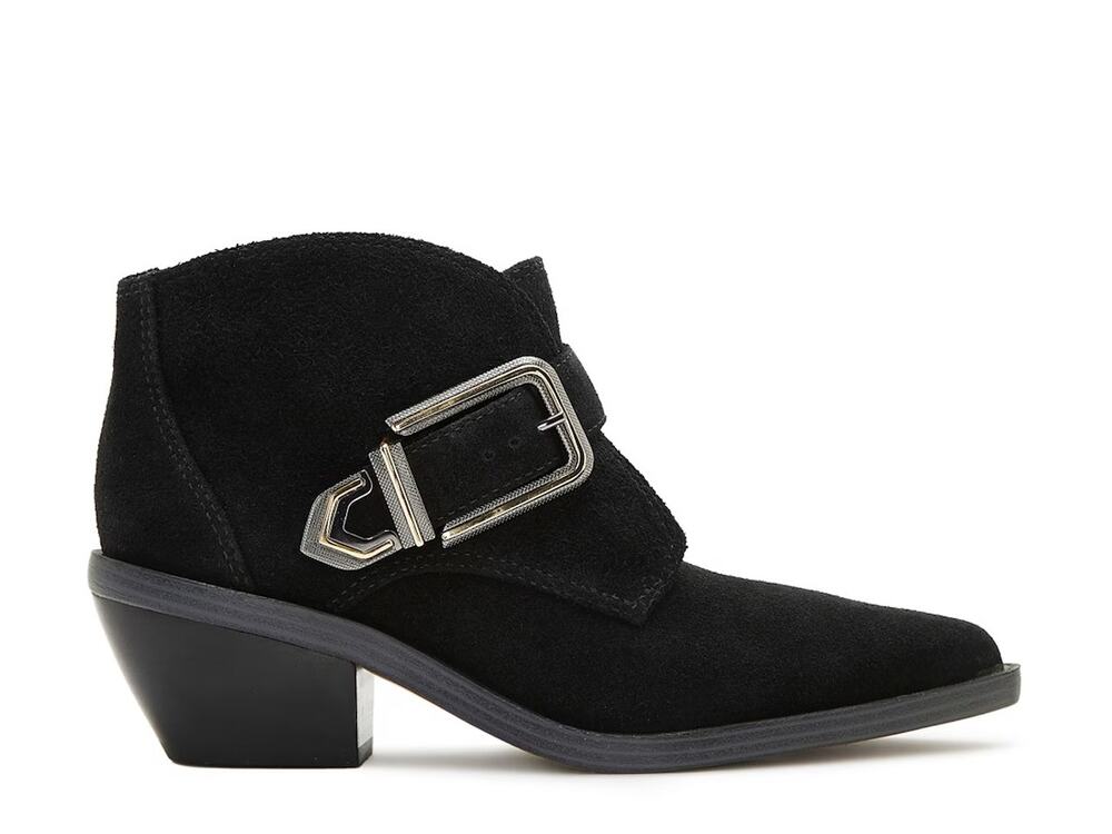 NEW Vince Camuto Ashena Black Suede Leather Buckle Zip Up Bootie Ankle Boots